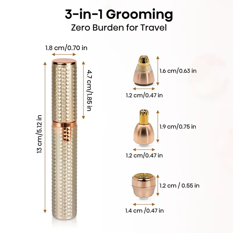 3-in-1 Rechargeable Eyebrow Trimmer & Facial Hair Remover for Women
