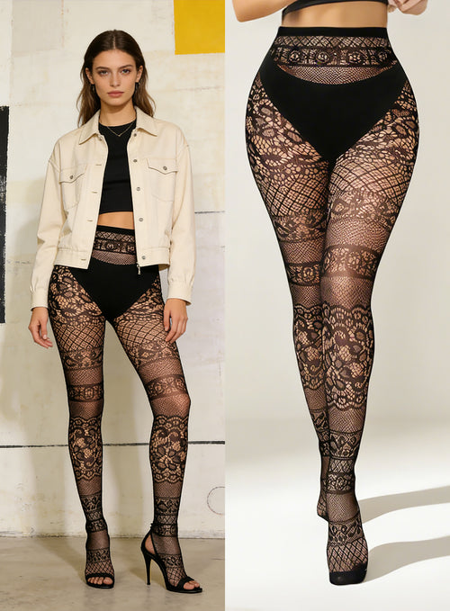 KRAVELUXX Fishnet Garter Belt Stocking Suspender Pantyhose Tights Thigh High Pantyhose
