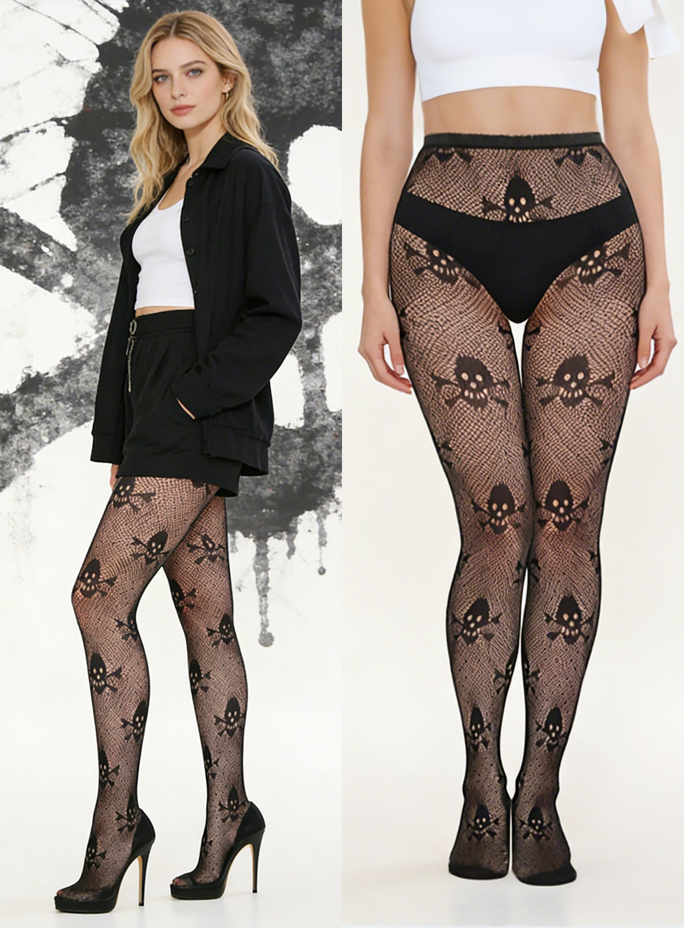 KRAVELUXX Fishnet Garter Belt Stocking Suspender Pantyhose Tights Thigh High Pantyhose