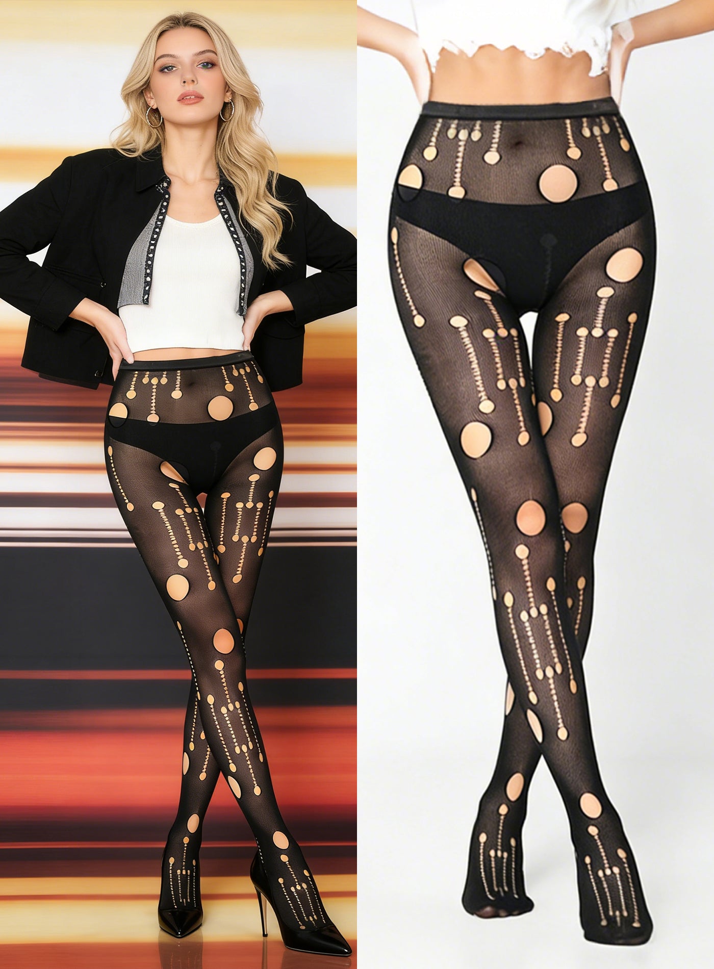 KRAVELUXX Fishnet Garter Belt Stocking Suspender Pantyhose Tights Thigh High Pantyhose