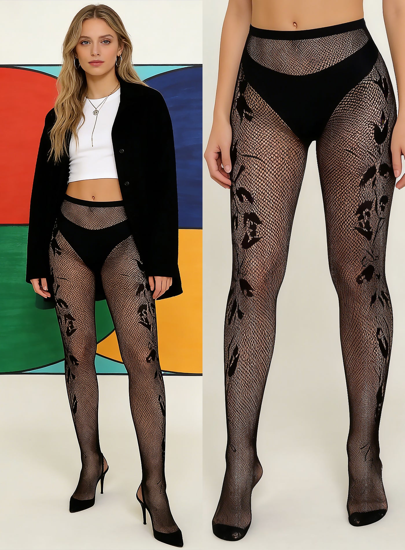 KRAVELUXX Fishnet Garter Belt Stocking Suspender Pantyhose Tights Thigh High Pantyhose