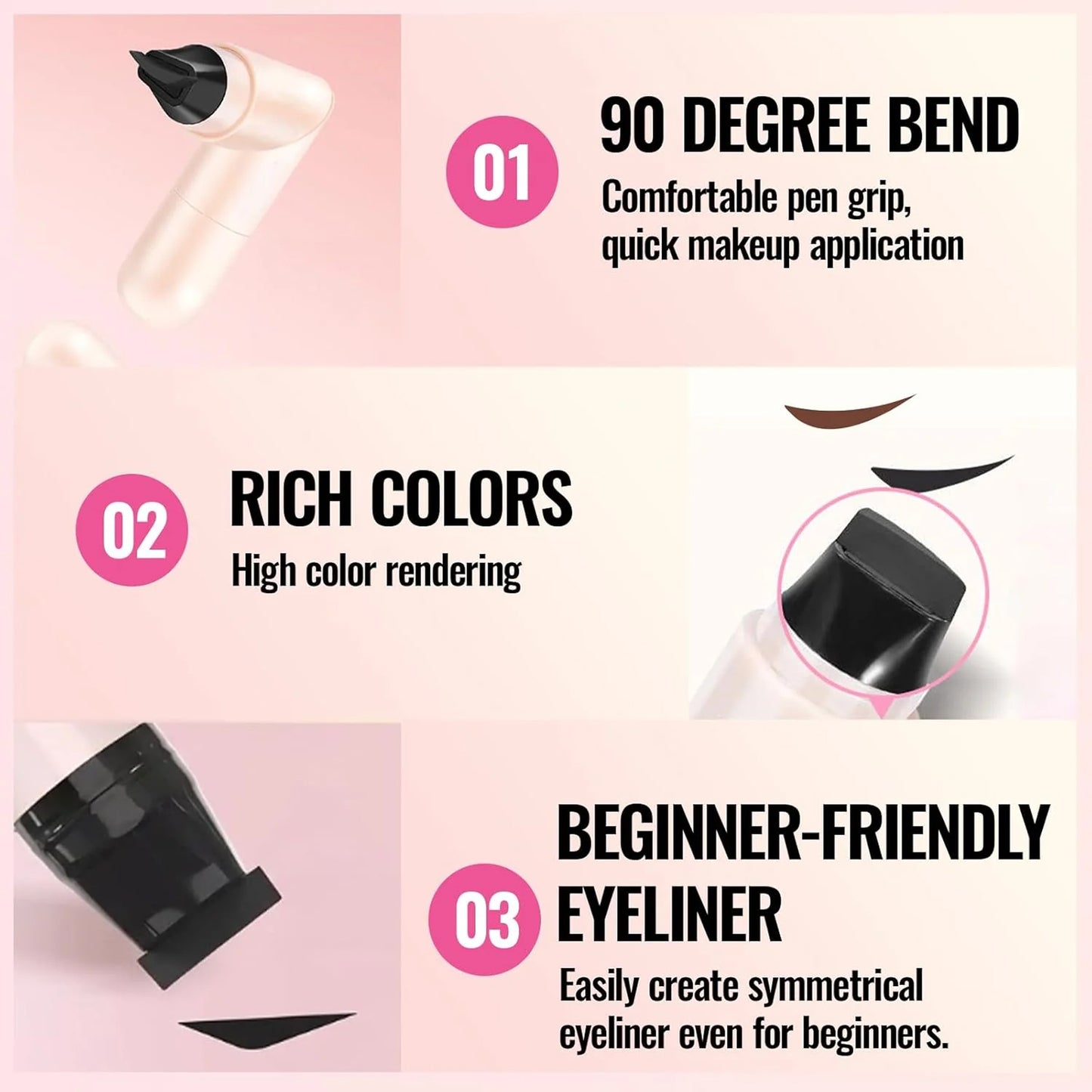 Black ‌& Brown Winged Eyeliner Stamp - Waterproof Liquid Eyeliner Pen for Perfect Cat Eye