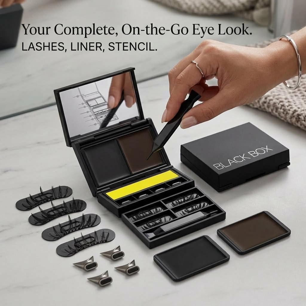 3-in-1 Portable Eye Makeup Kit: Lower Eyelash Stamp + Liquid Eyeliner + Beauty Mark Pen