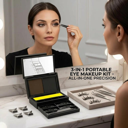 3-in-1 Portable Eye Makeup Kit: Lower Eyelash Stamp + Liquid Eyeliner + Beauty Mark Pen