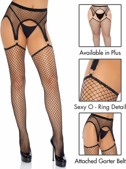 Leg Avenue Women's Fishnet Stockings With Attached Garter Belt