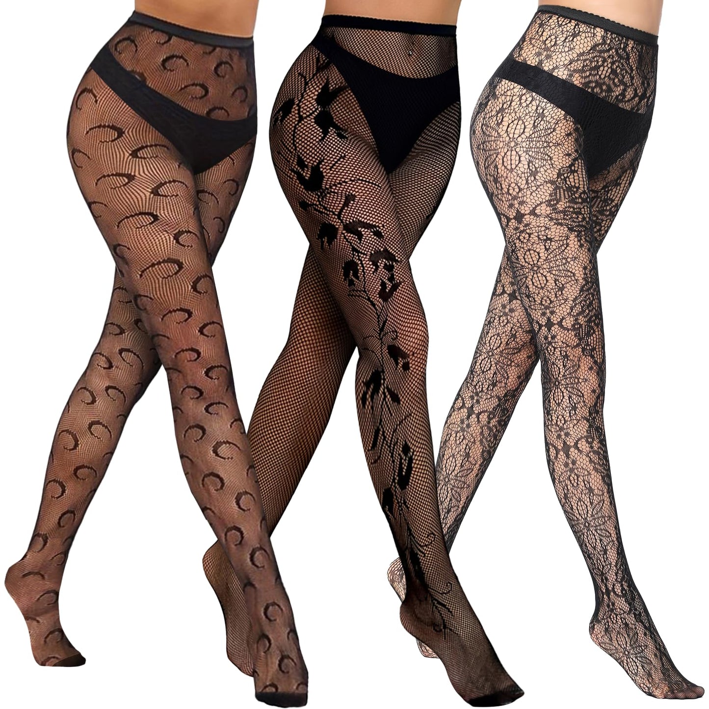 Buauty Lace Patterned Fishnet Tights for Women Black Fishnets Leggings Lace Tights