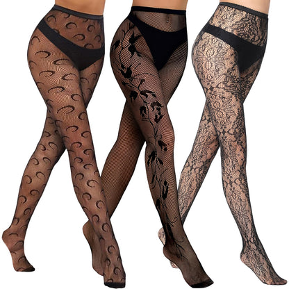 Buauty Lace Patterned Fishnet Tights for Women Black Fishnets Leggings Lace Tights