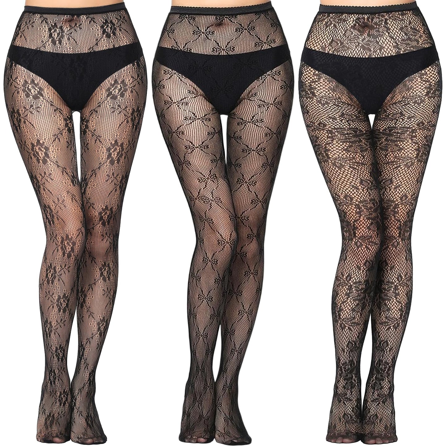 Buauty Lace Patterned Fishnet Tights for Women Black Fishnets Leggings Lace Tights