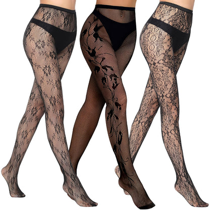 Buauty Lace Patterned Fishnet Tights for Women Black Fishnets Leggings Lace Tights