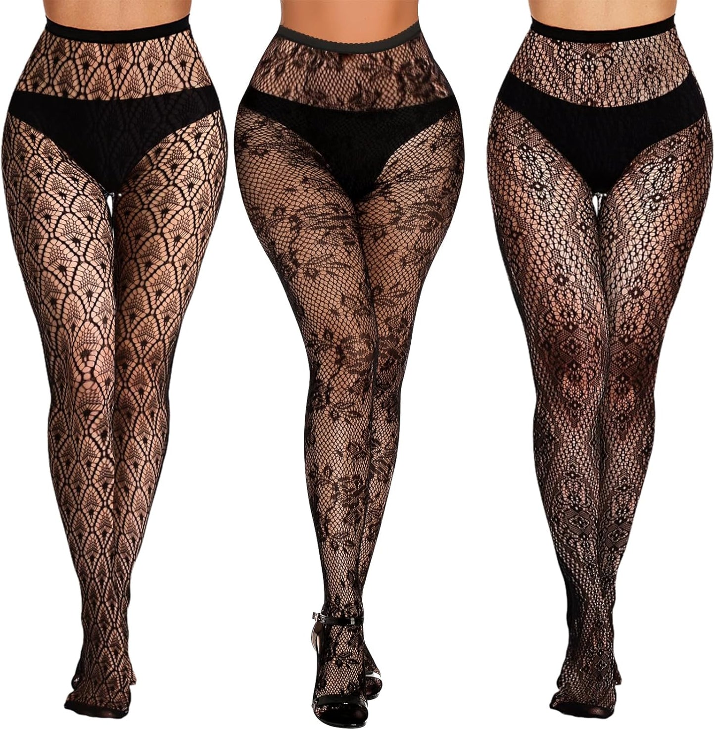 Buauty Lace Patterned Fishnet Tights for Women Black Fishnets Leggings Lace Tights