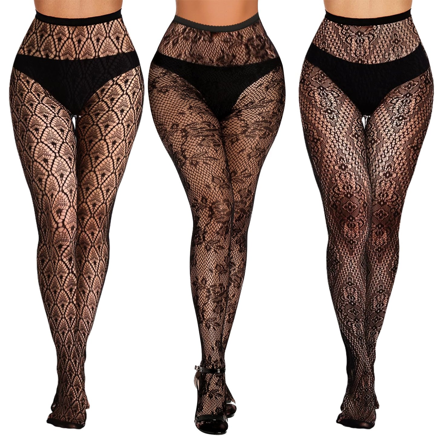 Buauty Lace Patterned Fishnet Tights for Women Black Fishnets Leggings Lace Tights